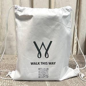 Walk This Way with QR Code_White cotton backpack